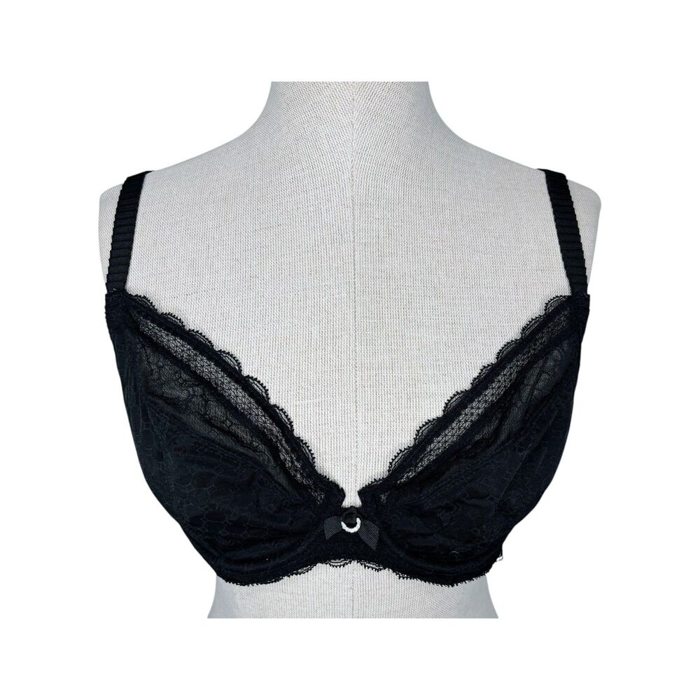 Chantelle C Chic Sexy Plunge Bra 34DD * Black Sheer Mesh Underwire Unlined Bra